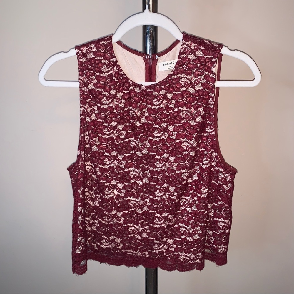 Babaton Burgundy Lace Crop Top